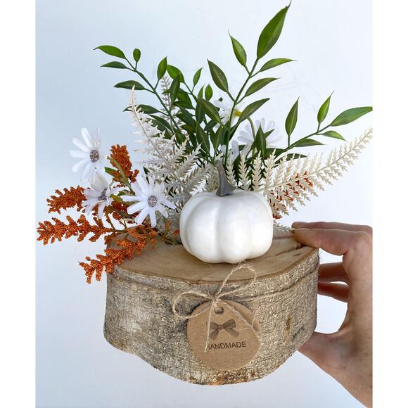 Faux Fall Centerpiece Flower Arrangement in Wood Log Branch - Picture 5 of 5